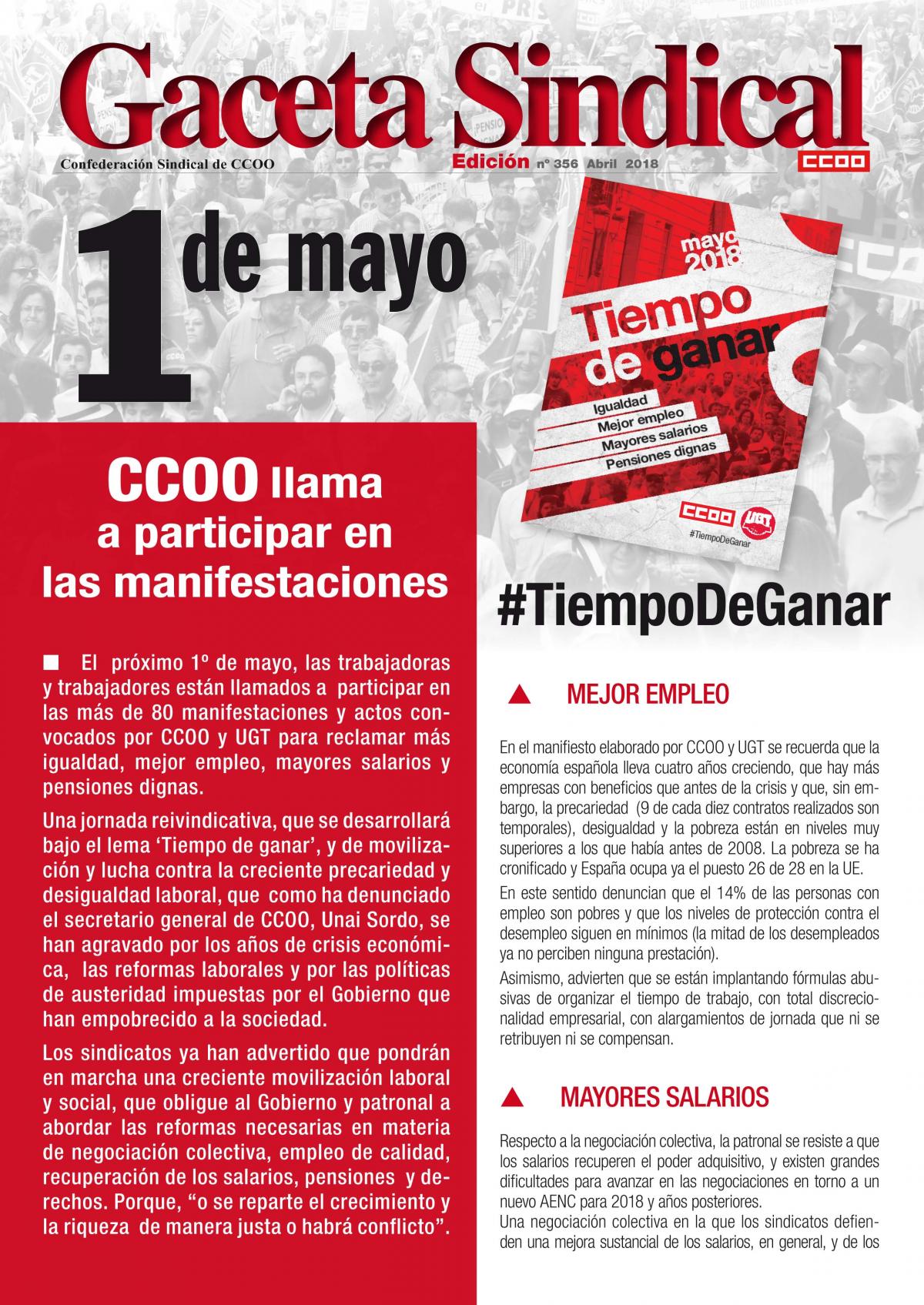 CCOO llama participacin 1 mayo 2018