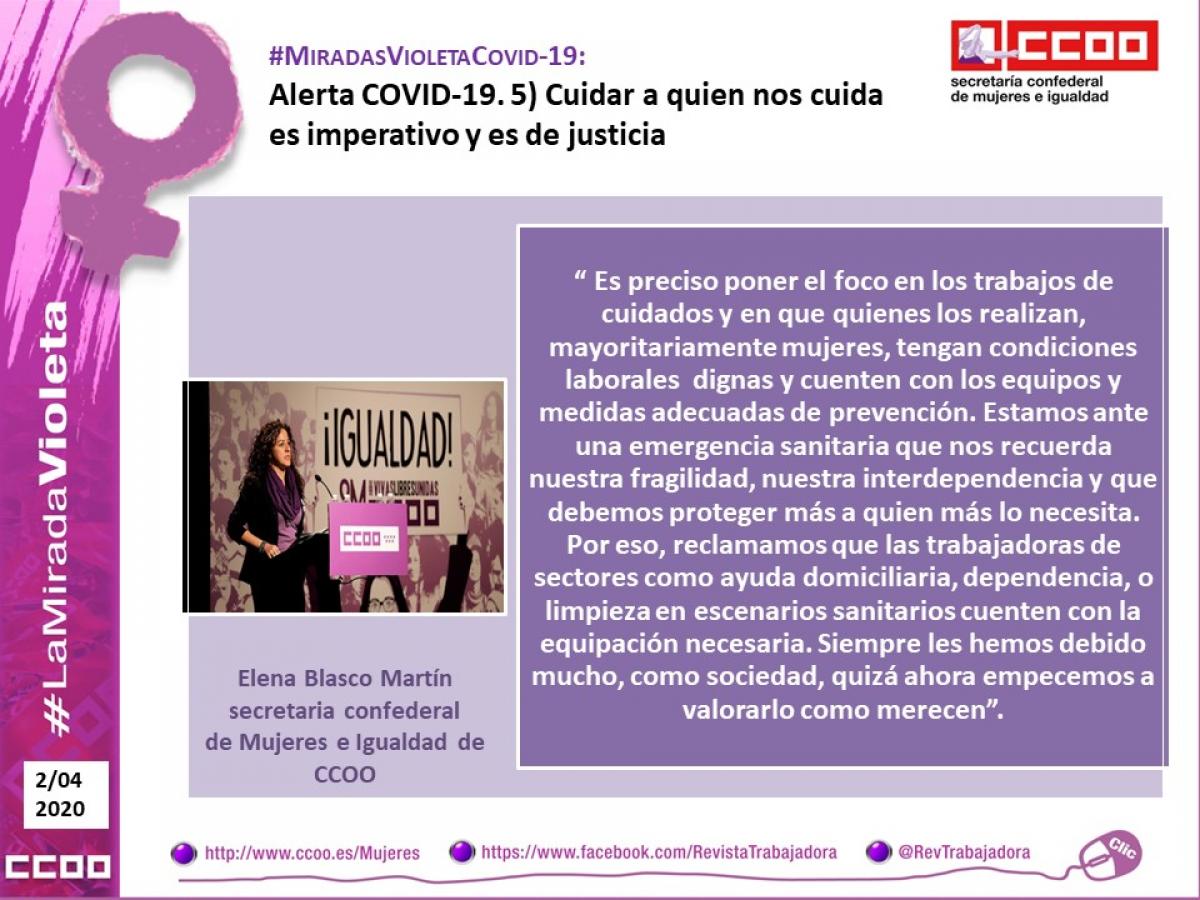 Cuidar a quien nos cuida. Declaraciones de Elena Blasco Martn, secretaria confederal de Mujeres e Igualdad de Comisiones Obreras.