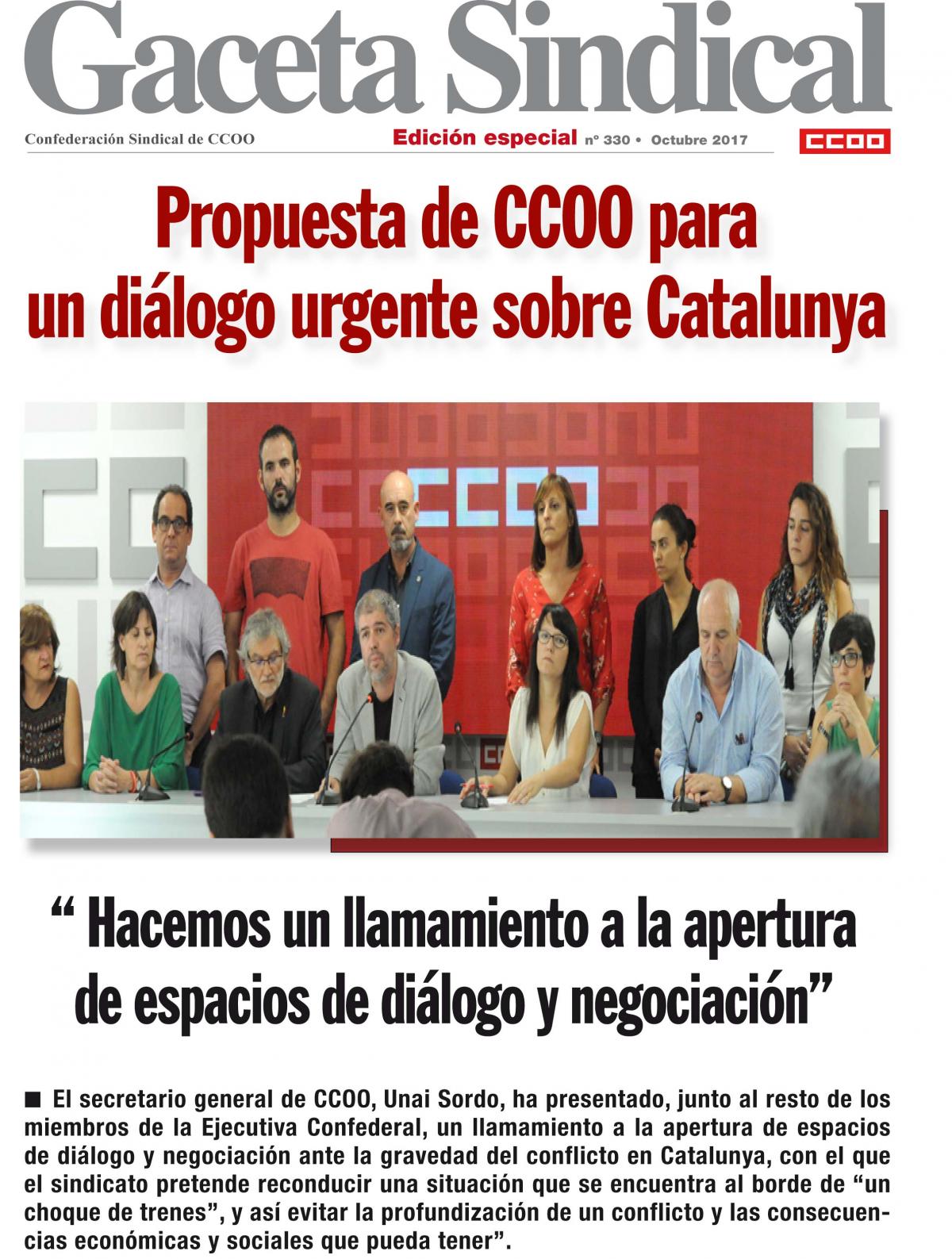 Propuesta de CCOO para un dilogo urgente sobre Catalua