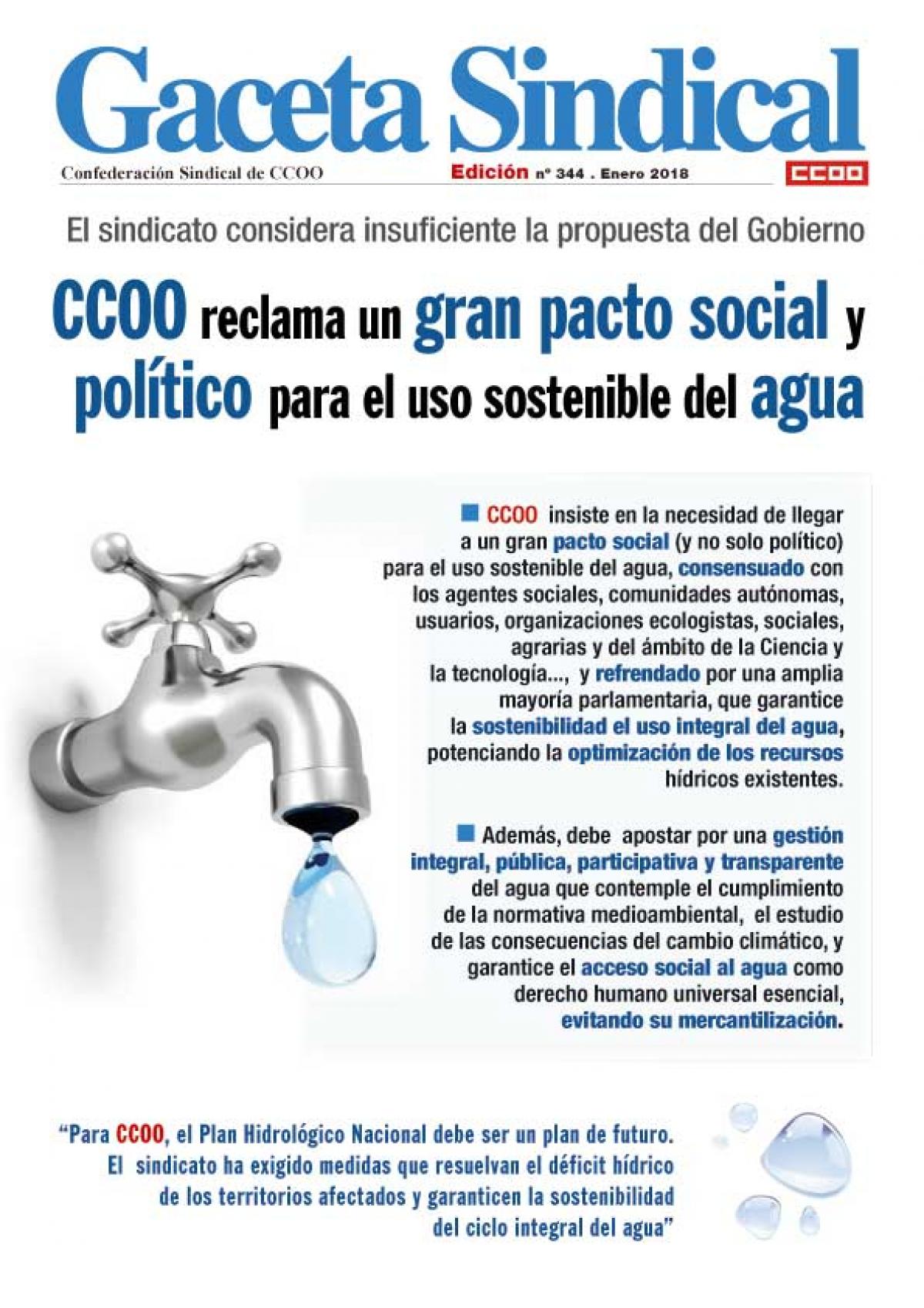 CCOO reclama un gran pacto social y poltico para el uso sostenible del agua