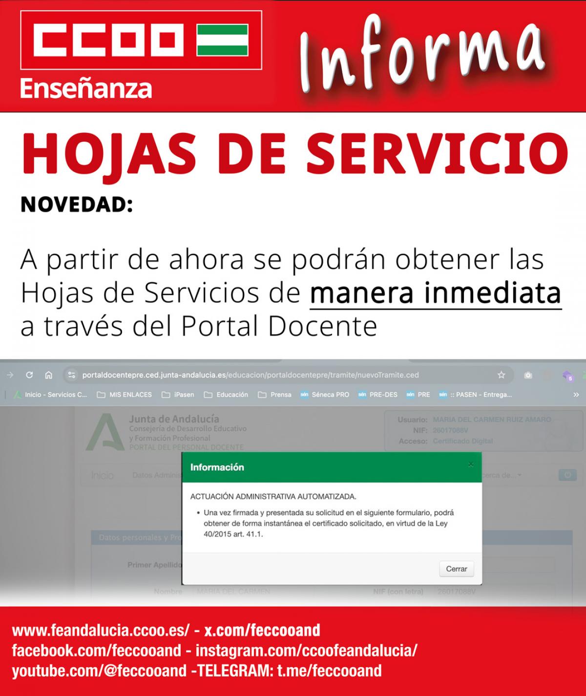 Hojas de servicio. Novedad