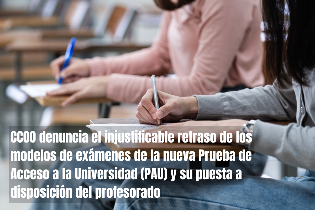 CCOO denuncia el injustificable retraso de los modelos de exmenes de la nueva Prueba de Acceso a la Universidad (PAU) y su puesta a disposicin del profesorado