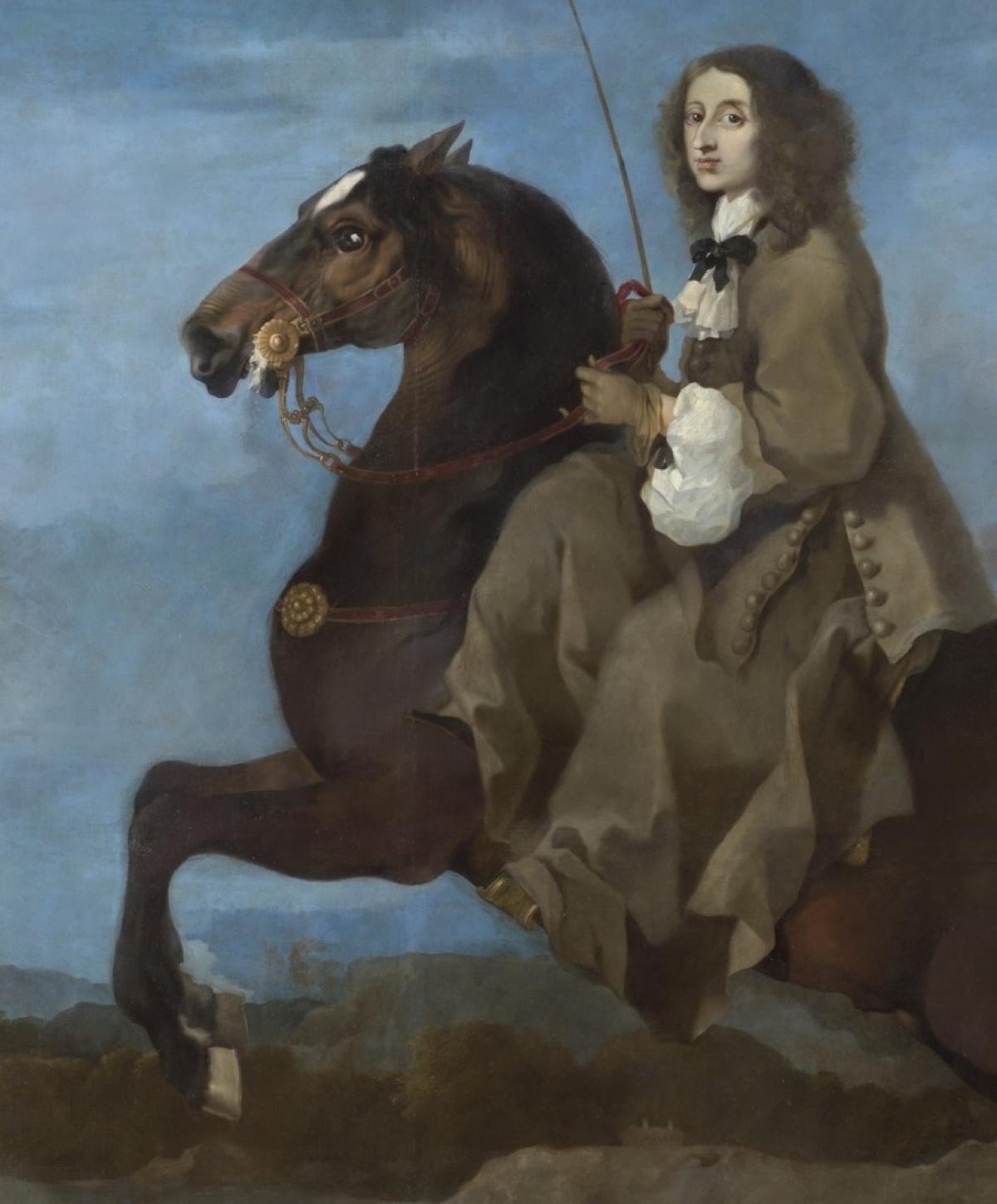 Detalle del leo "Cristina de Suecia, reina a caballo" (1654), de Sbastien Bourdon.