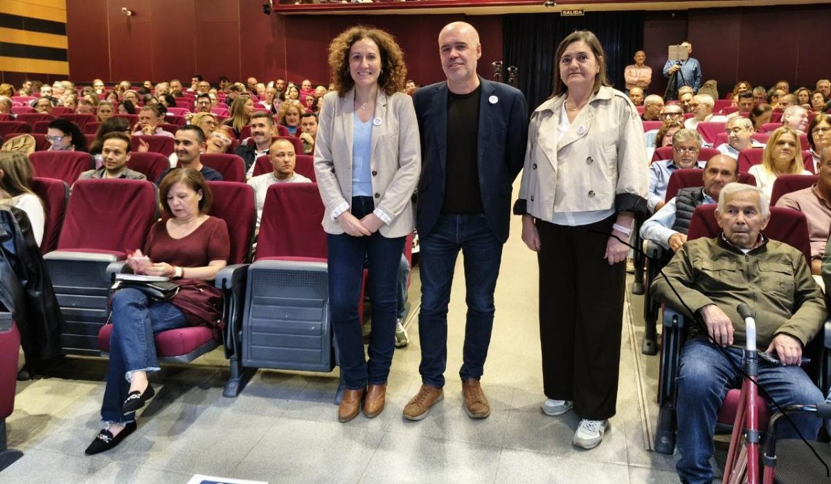 El secretario general de CCOO, Unai Sordo; junto a las secretarias generales del sindicato en Andalucía y Córdoba, Nuria López y Marina Borrego, respectivamente.