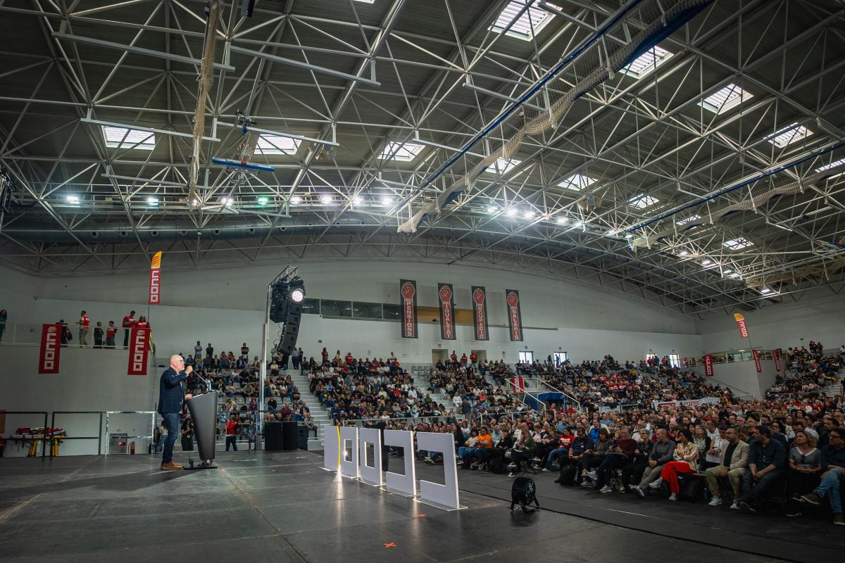 Unai Sordo durante su discurso a la asamblea de delgados y delegadas en Cornellá (Barcelona).